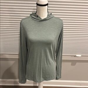 Women's ibex light weight green merino wool Sun hoodie Top L large